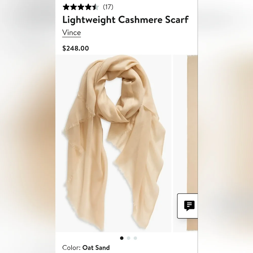 Nwot Nordstrom Lightweight Tan Cashmere Scarf‎